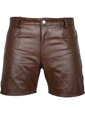 Brown Men's Genuine Leather Shorts with Multi Pockets - Perfect for Workout